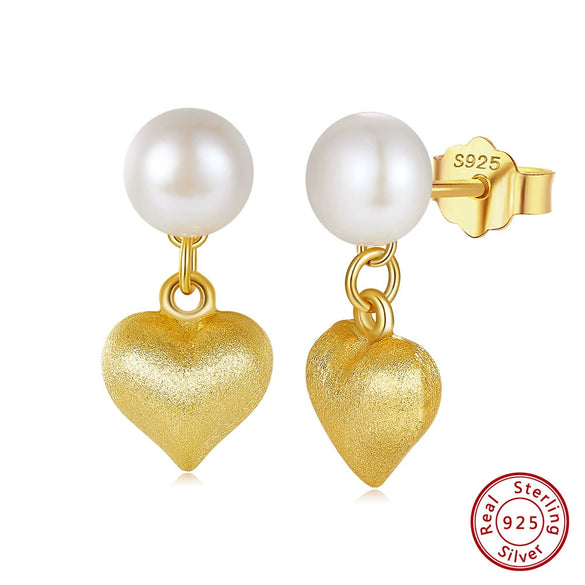 S925 Sterling Silver Natural Freshwater Pearl Geometric Earrings Electroplated