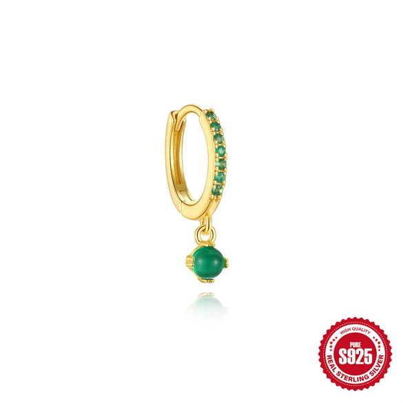 S925 Sterling Silver Natural Green Chalcedony Geometric Earrings With Electroplating For Women