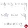 S925 Sterling Silver Natural Moonstone Bezel Set Flat Head Piercing Earrings With Flower Pattern Electroplated For Women