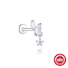 S925 Sterling Silver Natural Moonstone Bezel Set Flat Head Piercing Earrings With Flower Pattern Electroplated For Women
