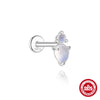 S925 Sterling Silver Natural Moonstone Bezel Set Flat Head Piercing Earrings With Flower Pattern Electroplated For Women
