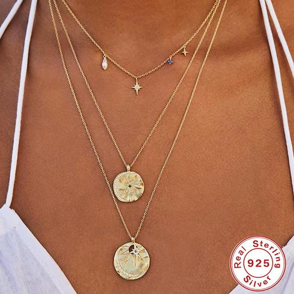S925 Sterling Silver Octagonal Star Diamond Shaped Pearl Clavicle Necklace With Geometric Styling And Zircon Treatment