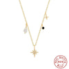 S925 Sterling Silver Octagonal Star Diamond Shaped Pearl Clavicle Necklace With Geometric Styling And Zircon Treatment