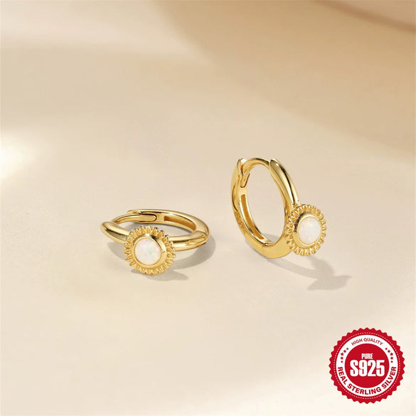 S925 Sterling Silver Opal Sunflower Earrings For Women With Electroplating