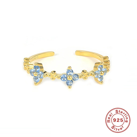 S925 Sterling Silver Open Adjustable Women's Ring With Star And Moon Geometric Pattern Electroplated