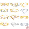 S925 Sterling Silver Open Adjustable Women's Ring With Star And Moon Geometric Pattern Electroplated