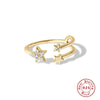 S925 Sterling Silver Open Adjustable Women's Ring With Star And Moon Geometric Pattern Electroplated