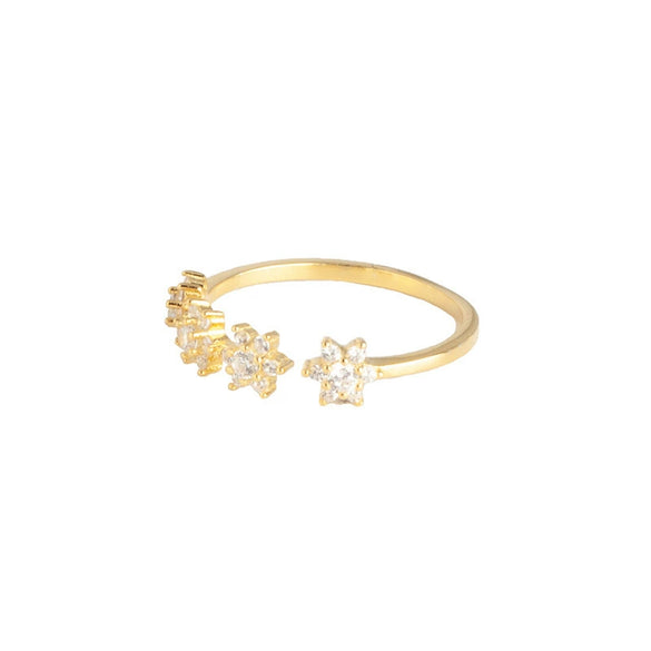 S925 Sterling Silver Open Adjustable Women's Ring With Star And Moon Geometric Pattern Electroplated