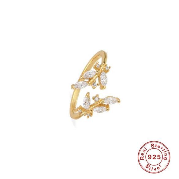 S925 Sterling Silver Open Adjustable Women's Ring With Star And Moon Geometric Pattern Electroplated