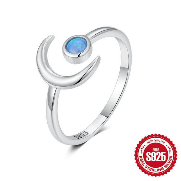 S925 Sterling Silver Open Ring With Moon Flower Diamond Opal Geometric Pattern Electroplating For Women