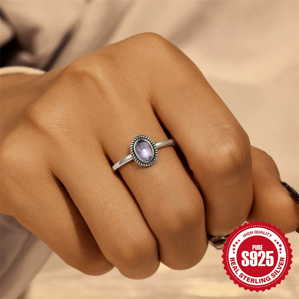 S925 Sterling Silver Open Ring With Moon Flower Diamond Opal Geometric Pattern Electroplating For Women