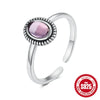 S925 Sterling Silver Open Ring With Moon Flower Diamond Opal Geometric Pattern Electroplating For Women