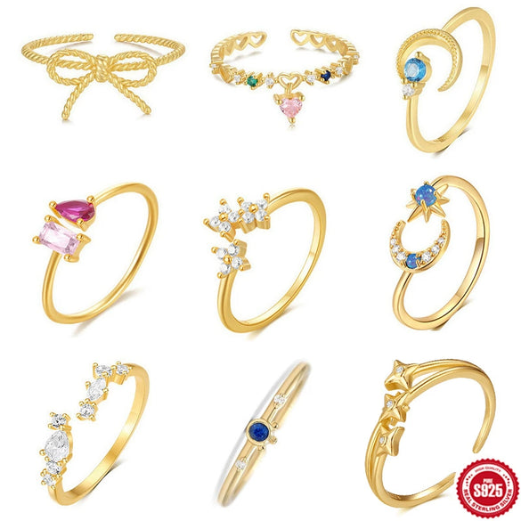 S925 Sterling Silver Open Ring With Twist Bow And Love Pendant Geometric Pattern Electroplated For Women Retro Sweet Simple Style