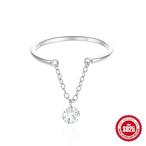 S925 Sterling Silver Opening Adjustable Finger Ring With Single Diamond Geometric Design Real Gold Plated Electroplated For Women