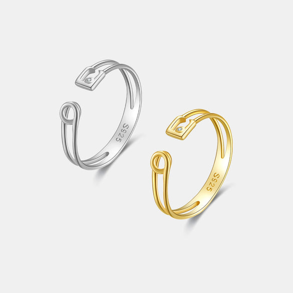 S925 Sterling Silver Opening Adjustable Plain Stacking Ring With Geometric Styling And Electroplating