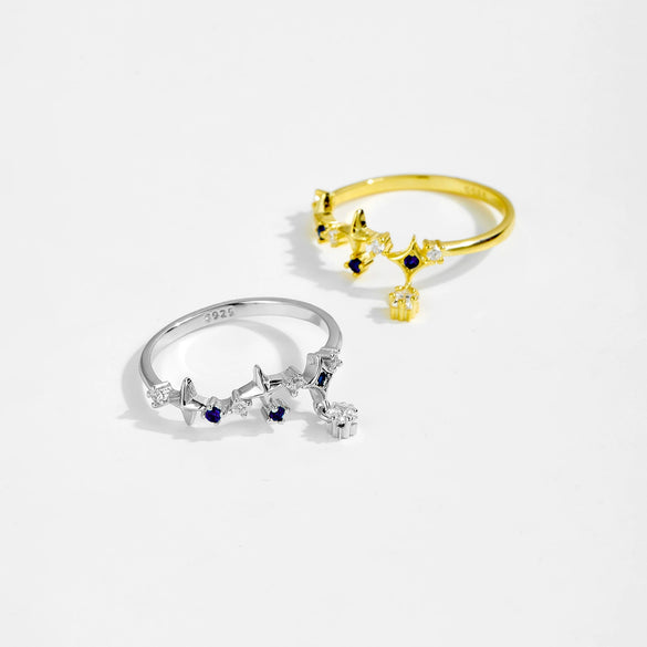 S925 Sterling Silver Opening Adjustable Ring With Zircon Pendant In Geometric Style And Platinum Or 18K Gold Electroplating