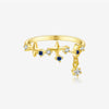 S925 Sterling Silver Opening Adjustable Ring With Zircon Pendant In Geometric Style And Platinum Or 18K Gold Electroplating
