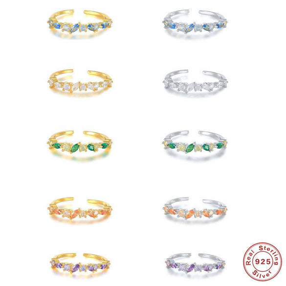 S925 Sterling Silver Oval Pear Shaped Cubic Diamond Open Ring With Electroplating And Geometric Design For Women