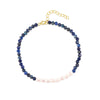 S925 Sterling Silver Pearl Blue Gold Stone Geometric Vintage Women's Hand Jewelry With Real Gold Electroplating