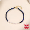 S925 Sterling Silver Pearl Blue Gold Stone Geometric Vintage Women's Hand Jewelry With Real Gold Electroplating