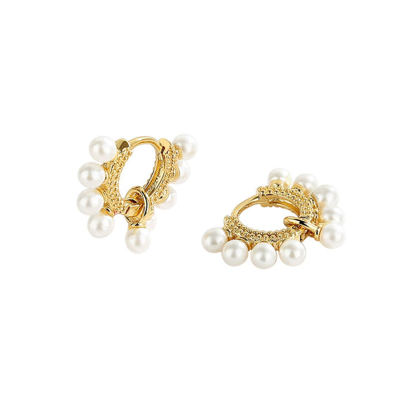 S925 Sterling Silver Pearl Geometric Circle Earrings With Electroplated Finish Fashion Jewelry