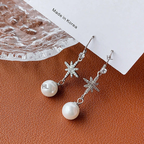 S925 Sterling Silver Pearl Star Geometric Earrings For Women With Fine Craftsmanship Simple Elegant Distinctive Style