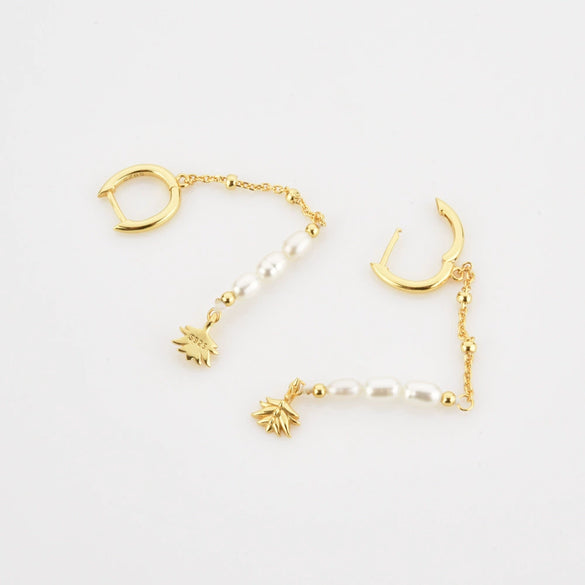 S925 Sterling Silver Pearl Tassel Ear Buckle Long Chain Earrings Geometric Style