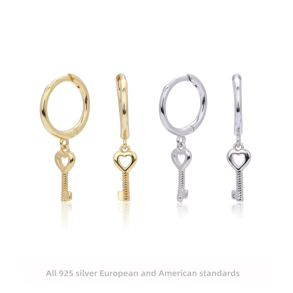 S925 Sterling Silver Personality Fashion Creative Key Earrings