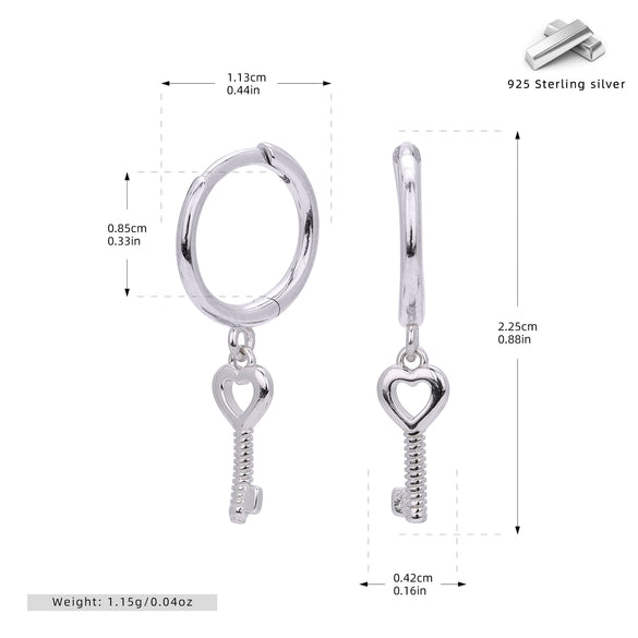 S925 Sterling Silver Personality Fashion Creative Key Earrings