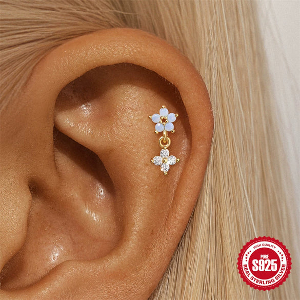 S925 Sterling Silver Petal Aobao Pendant Earrings With Geometric Pattern For Women Electroplated