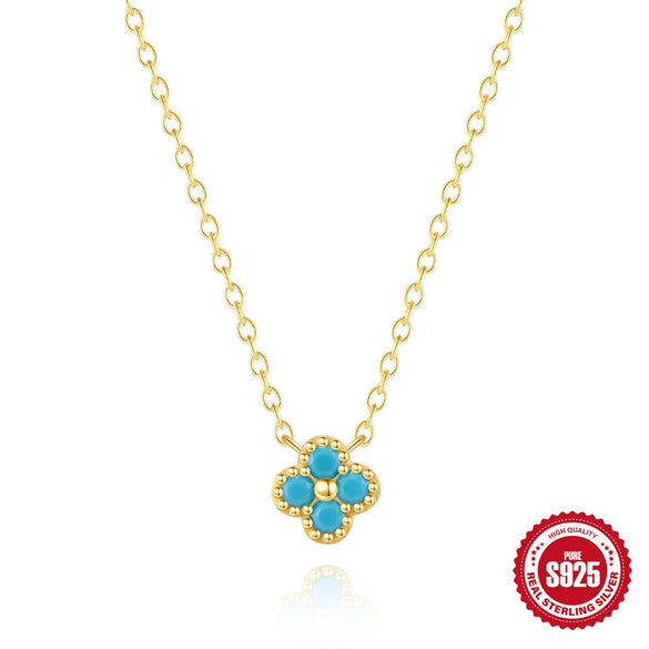 S925 Sterling Silver Petal Turquoise Diamond Women's Ring Necklace Set With Geometric Pattern And Zirconia Design
