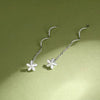 S925 Sterling Silver Petal Wave Flower Tassel Earrings Lovely Plain Floral Ear Line Jewelry For Women