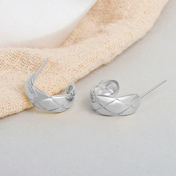 S925 Sterling Silver Plaid Earrings For Women In Simple Cold Style
