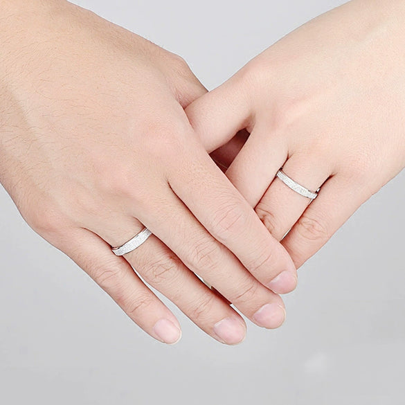 S925 Sterling Silver Plain Ring Simple Fashion Frosted Geometric Couples Ring Electroplated