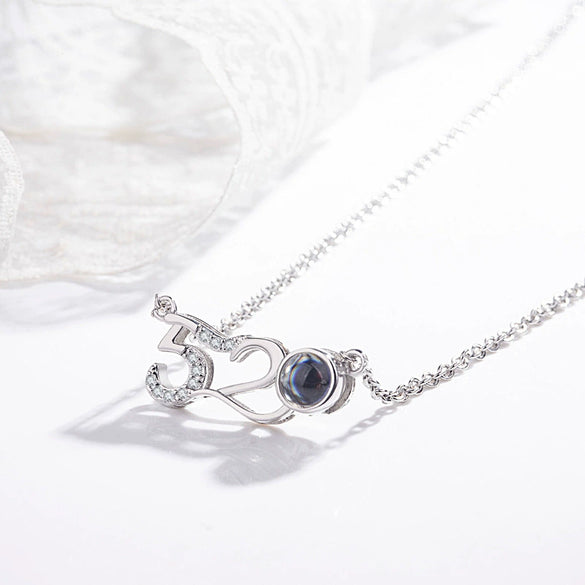 S925 Sterling Silver Projection Necklace With I Love You Text Pendant Cross Chain Electroplated Clavicle Jewelry