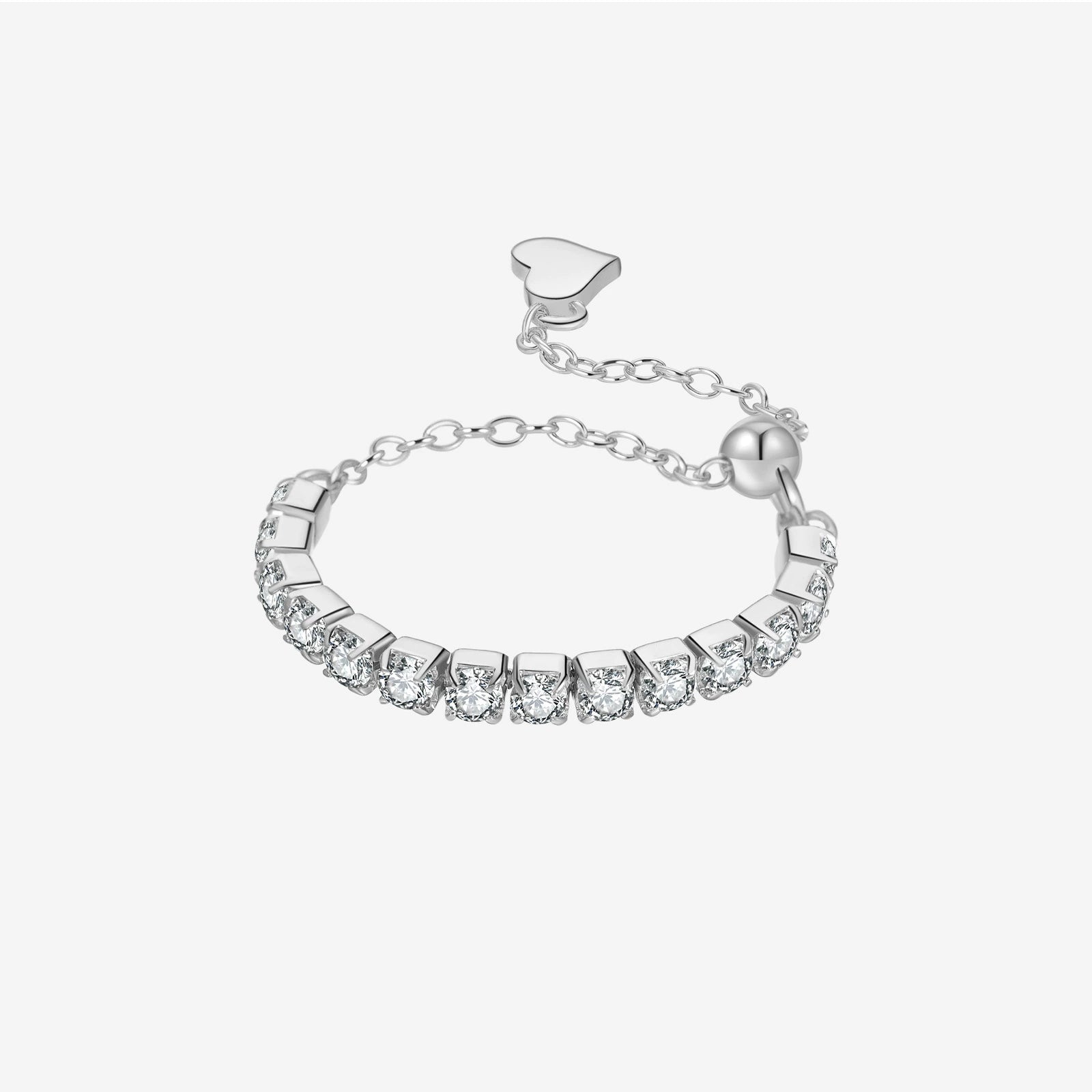 S925 Sterling Silver Pullable Chain Heart Ring With Geometric Pattern ...