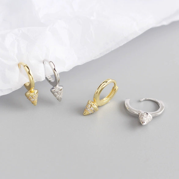 S925 Sterling Silver Punk Rivet Geometric Ear Stud Earrings With Electroplating