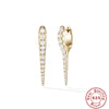 S925 Sterling Silver Punk Style Earrings With Rivets Zircon Inlaid And Real Gold Plated Geometric Pattern