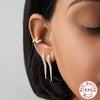 S925 Sterling Silver Punk Style Earrings With Rivets Zircon Inlaid And Real Gold Plated Geometric Pattern
