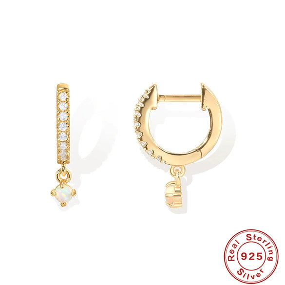 S925 Sterling Silver Punk Style Earrings With Rivets Zircon Inlaid And Real Gold Plated Geometric Pattern