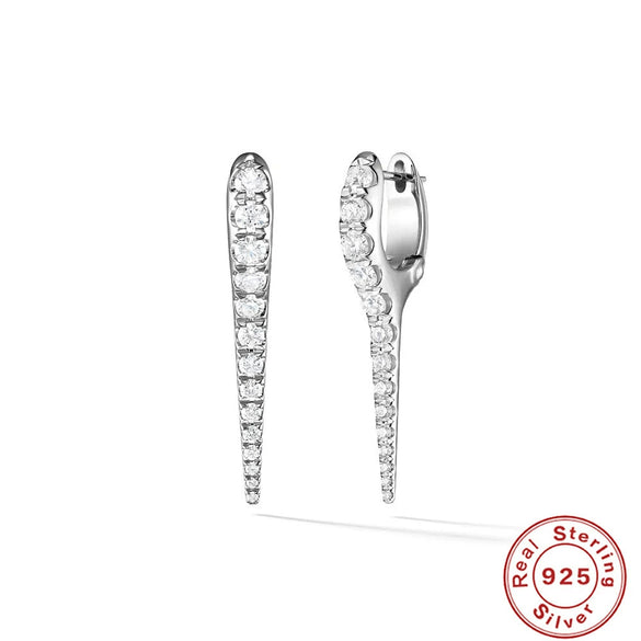 S925 Sterling Silver Punk Style Earrings With Rivets Zircon Inlaid And Real Gold Plated Geometric Pattern
