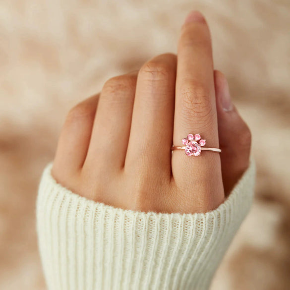 S925 Sterling Silver Puppy Dog Claw Animal Ring Women's Simple Fashion Geometric Electroplated