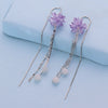 S925 Sterling Silver Purple Flower Tassel Drop Earrings Elegant Floral Fashion Earrings For Women