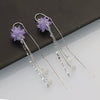 S925 Sterling Silver Purple Flower Tassel Drop Earrings Elegant Floral Fashion Earrings For Women