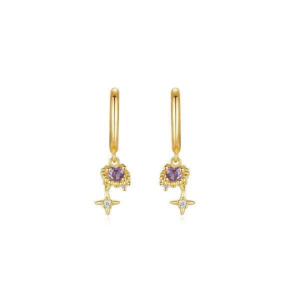 S925 Sterling Silver Purple Heart Electroplated Women's Earrings With Geometric Design