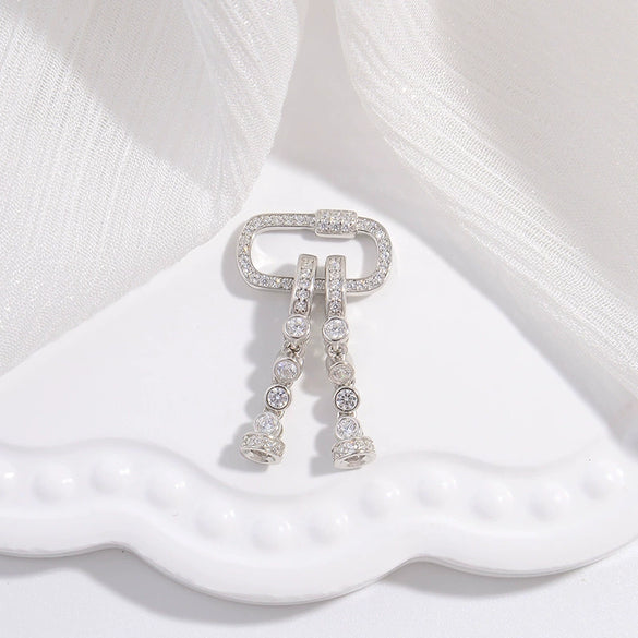 S925 Sterling Silver Rectangular Chain Long Leg Buckle Universal Coil Extension Buckle Zirconia Fashion Geometric Diy Necklace Bracelet