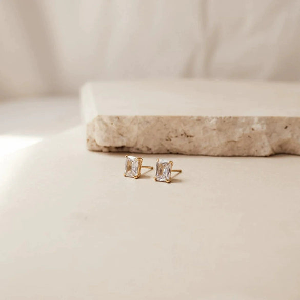 S925 Sterling Silver Rectangular Zircon Geometric Earrings For Women Electroplated