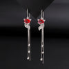 S925 Sterling Silver Red Fox Zircon Long Tassel Earrings Light Luxury Animal Style Elegant Earrings For Women