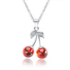 S925 Sterling Silver Red Pomegranate Cherry Fruit Pendant Necklace Natural Style Jewelry Wholesale