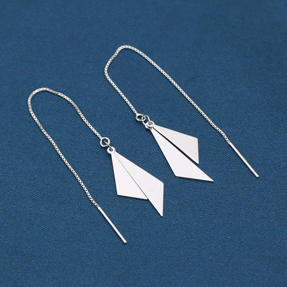 S925 Sterling Silver Rhombus Triangle Tassel Ear Line Earrings For Women Light Luxury Geometric Dangle Earrings